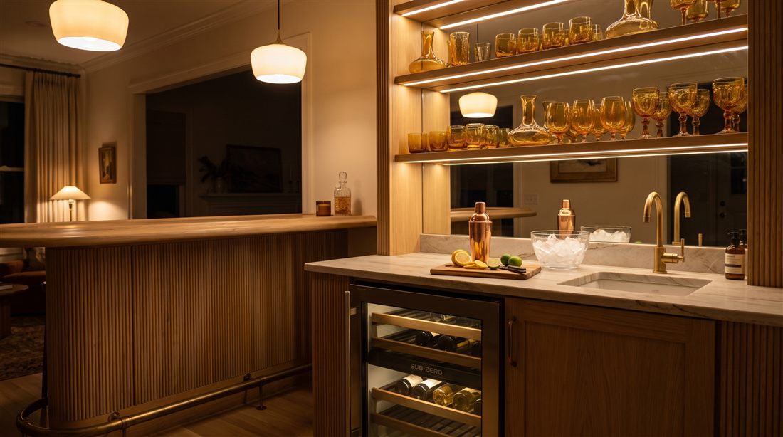Wine storage in a fluted oak bar
