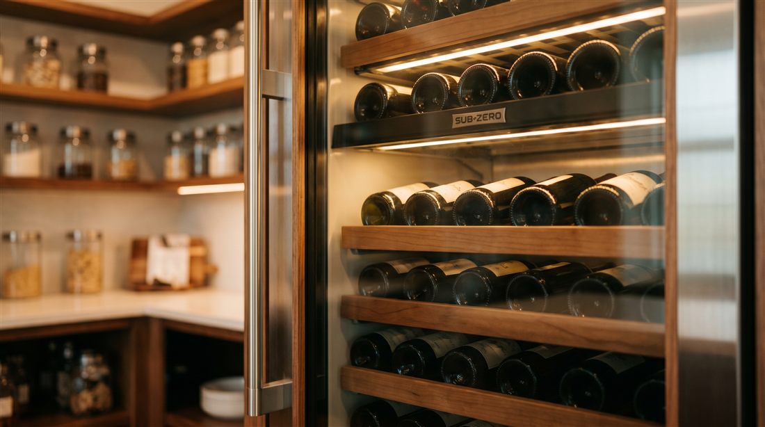 Wine racks behind glass